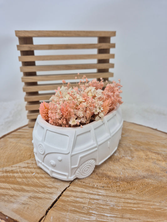 Bulli / Keraflott / Deko / Fahrzeug / Camper / Trockenblumen / Raysin