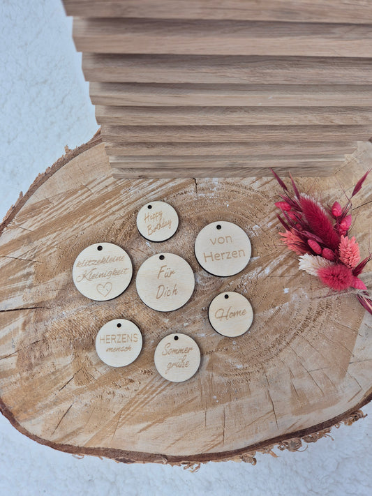 Geschenkanhänger, Holzplättchen, Anhänger, Holzscheiben