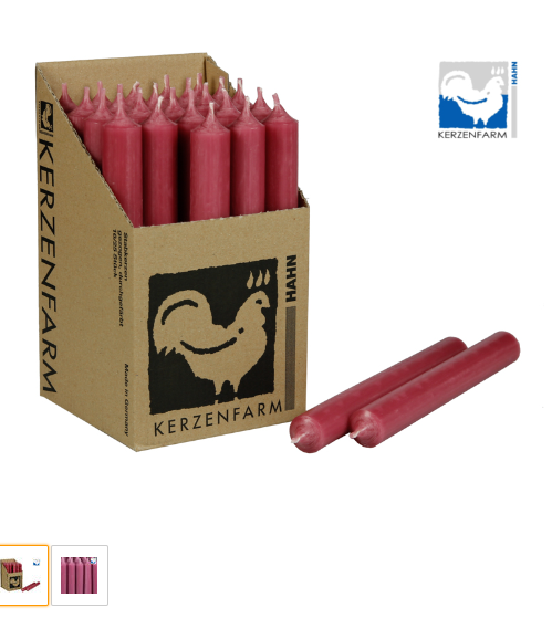 Kerzen, Stabkerzen aus Paraffin, 180/22 mm, KERZENFARM HAHN,