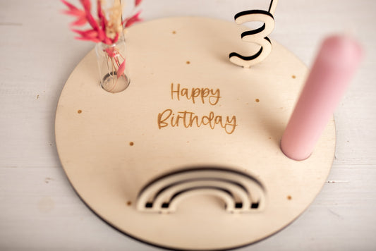 Personalisierter Geburtstagsteller mit Vase und Kerze, Kerzenplatte, Geburtstagsbrettchen, Geburtstagstafel, Geburtstagskranz, Tischdeko