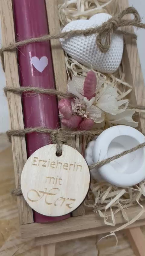 Abschiedsgeschenk Kindergarten Erzieherin mit Herz Erzieher Geschenkset Dankeschön Kerzenset Kerzenhalter Herz Dekoherz