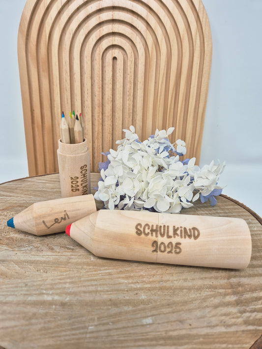 Holz-Stiftebox mit Gravur – Einschulung 2025 Geschenkidee Schultüte