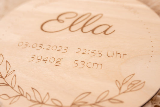 Holzscheibe - Geburtsdaten - milessimo