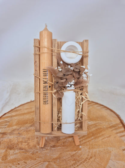 Geschenkbox Erzieherin mit Herz – Kerzenset mit Vase & Gravur | Dankeschön & Abschiedsgeschenk für Erzieher, Lehrer & Tagesmütter